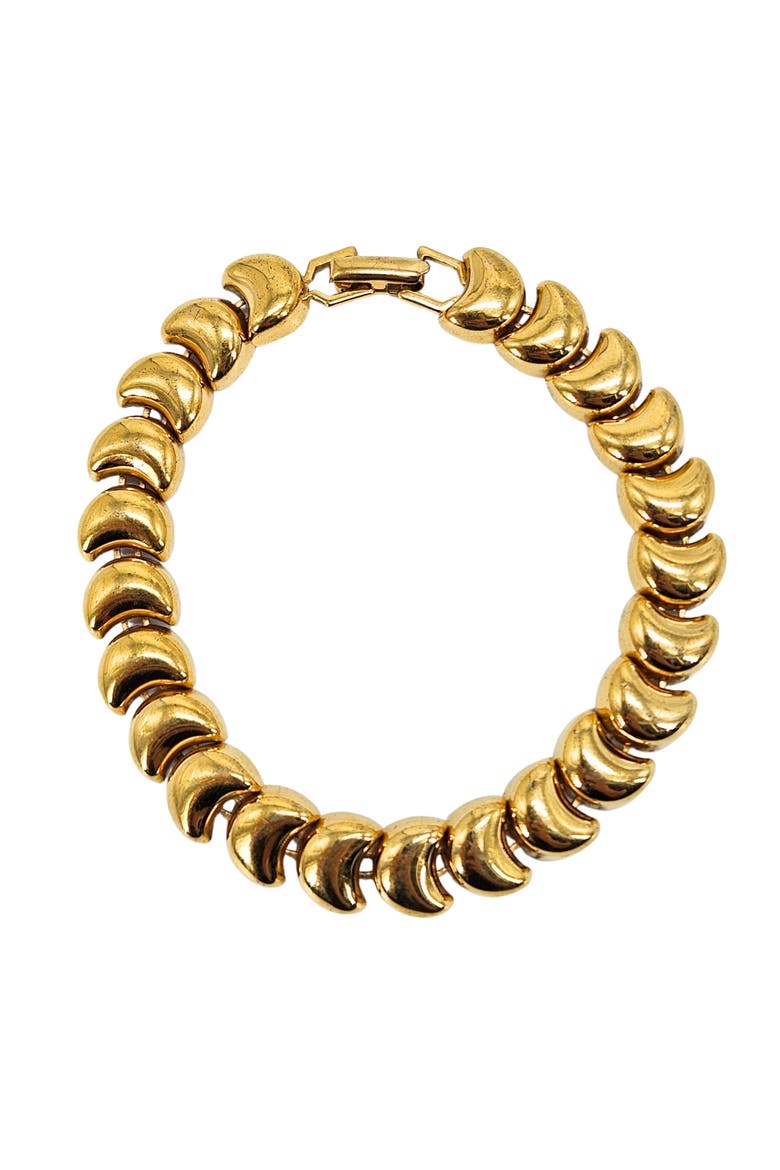 Vintage 1980s Gold Tone Crescent Link Bracelet, Main, color, Gold
