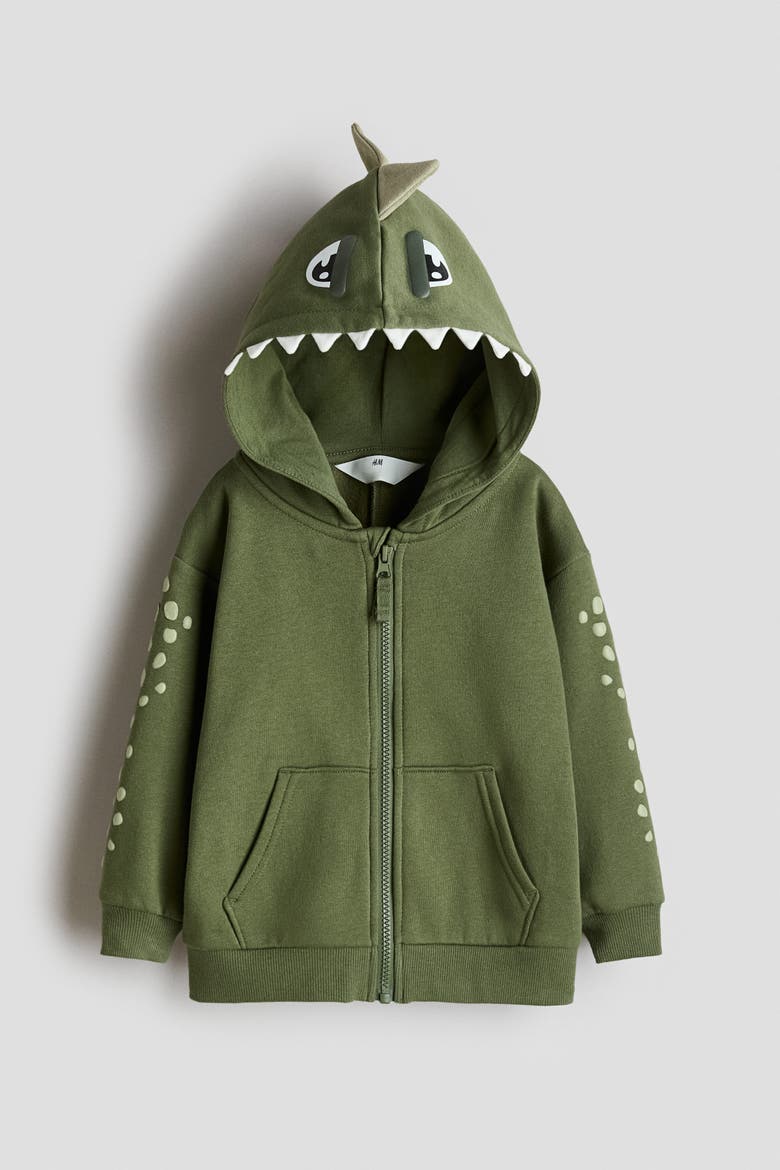 Appliquéd Zip-through Hoodie, Main, color, Green/dinosaur