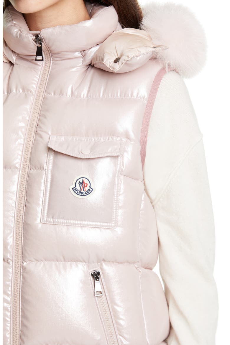 Balabio Metallic Down Puffer Hooded Vest with Removable Genuine Blue Fox Fur Trim, Alternate, color, PINK