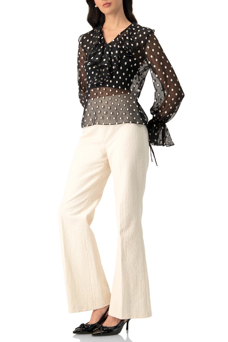 See-Through Polka Dot V-Neck Blouse, Alternate, color, Black