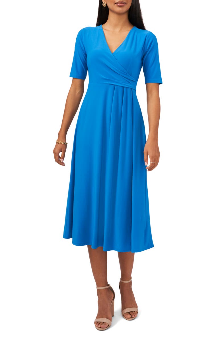 Chaus Surplice Faux Wrap Midi Dress, Main, color, Jewel Blue