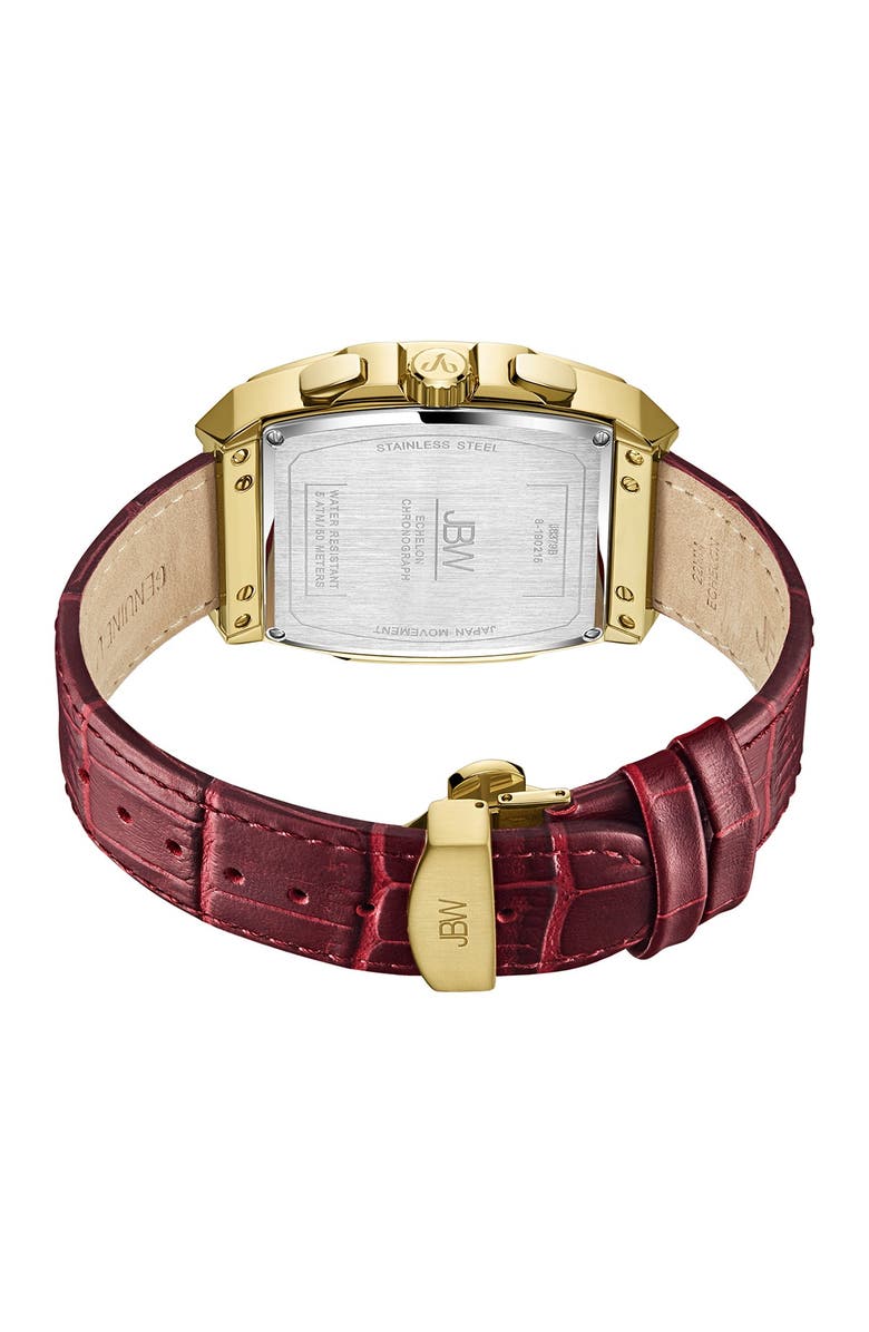 JBW Echelon Diamond Chronograph Croc Embossed Leather Strap Watch, 41mm, Alternate, color, Maroon