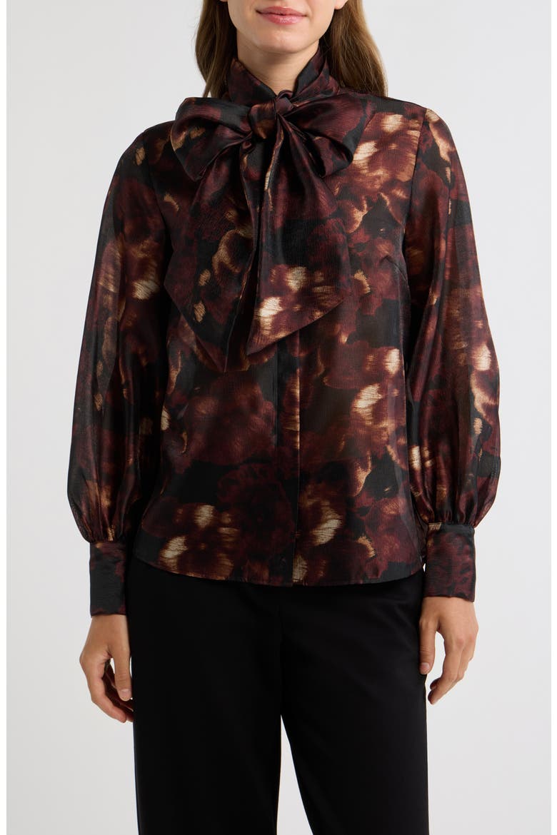 Tie Neck Long Sleeve Top, Main, color, ANNE BLACK MULTI