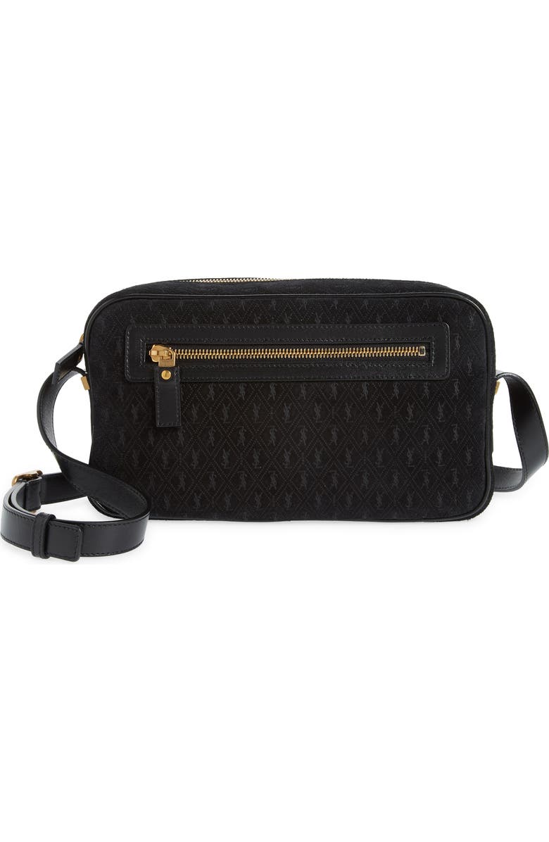 Saint Laurent Monogram Debossed Suede Camera Crossbody Bag, Main, color,