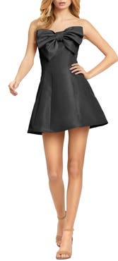 Mac Duggal Strapless Oversized Bow Fit & Flare Mini Dress