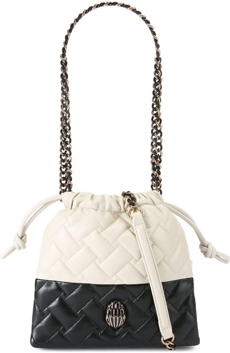 Kurt Geiger London Small Kensington Drawstring Quilted Leather Bucket Bag, Main, color, Charcoal