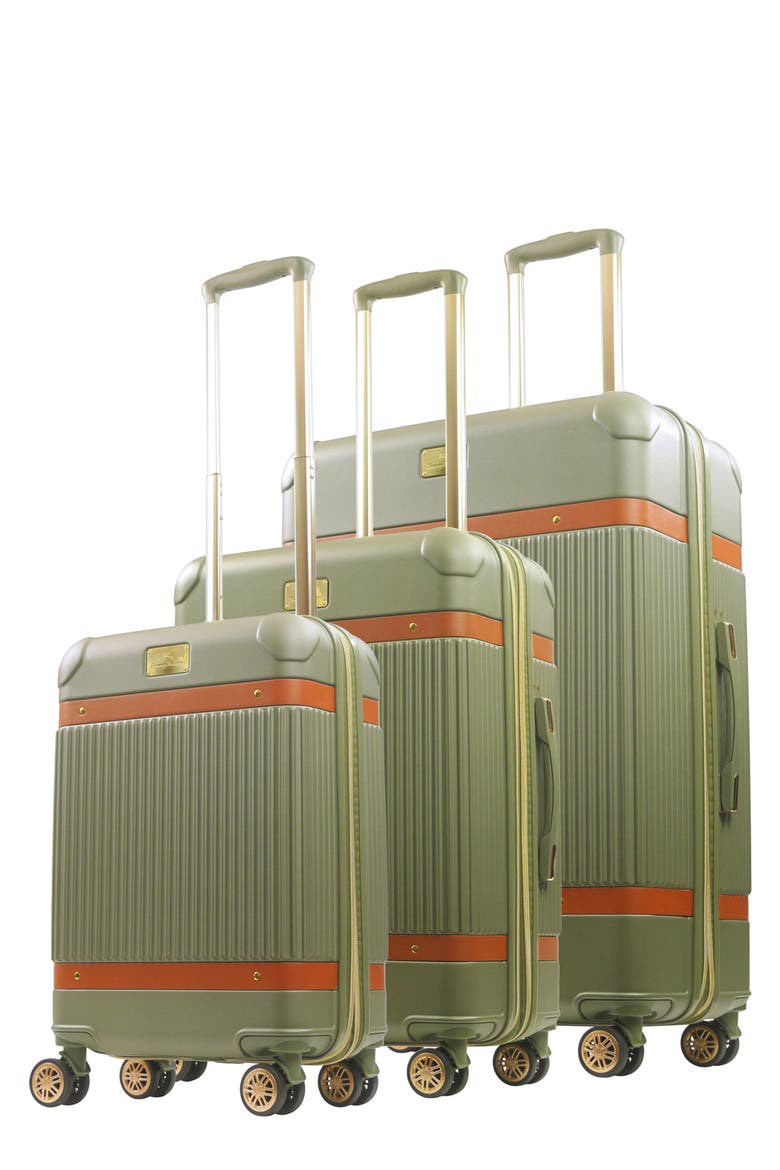 3-Piece Stripes Hard-Sided Luggage, Main, color, OLIVE