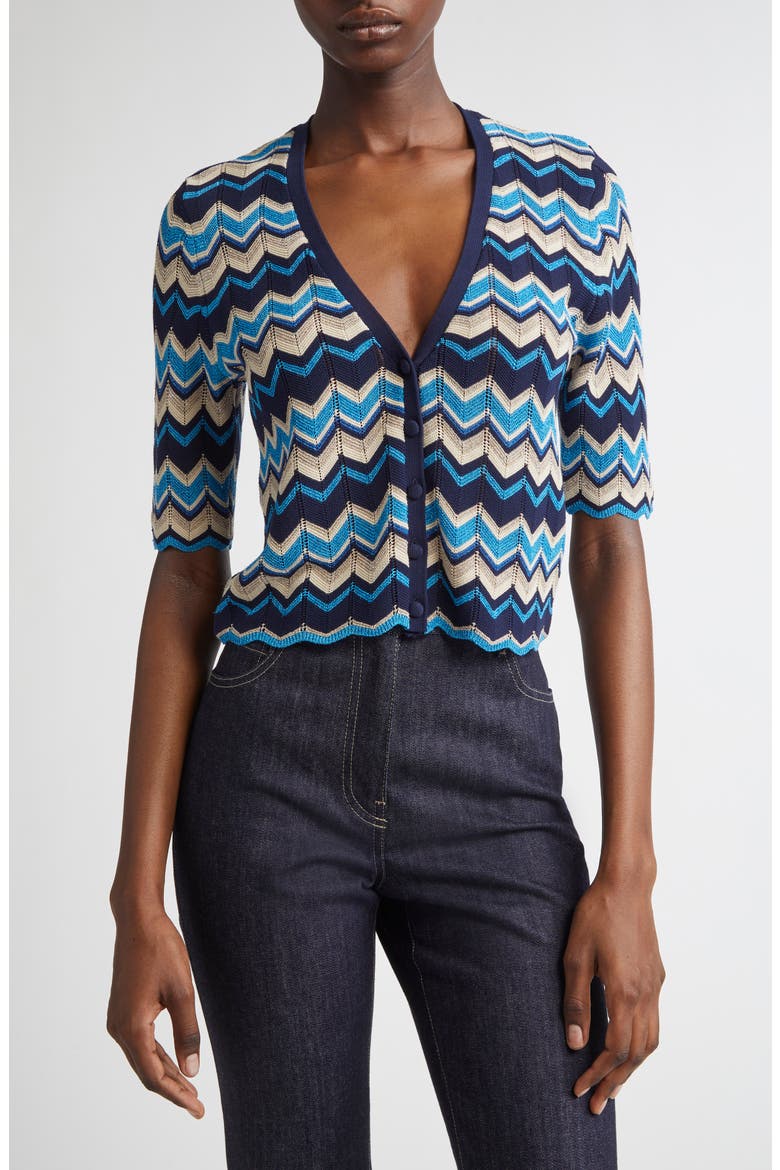 Alec Chevron Metallic Stripe Cotton Blend Cardigan, Main, color, SPRING NAVY CHEVRON