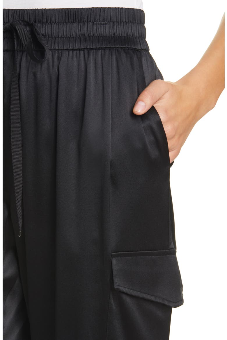 Elsie Stretch Silk Joggers, Alternate, color, BLACK