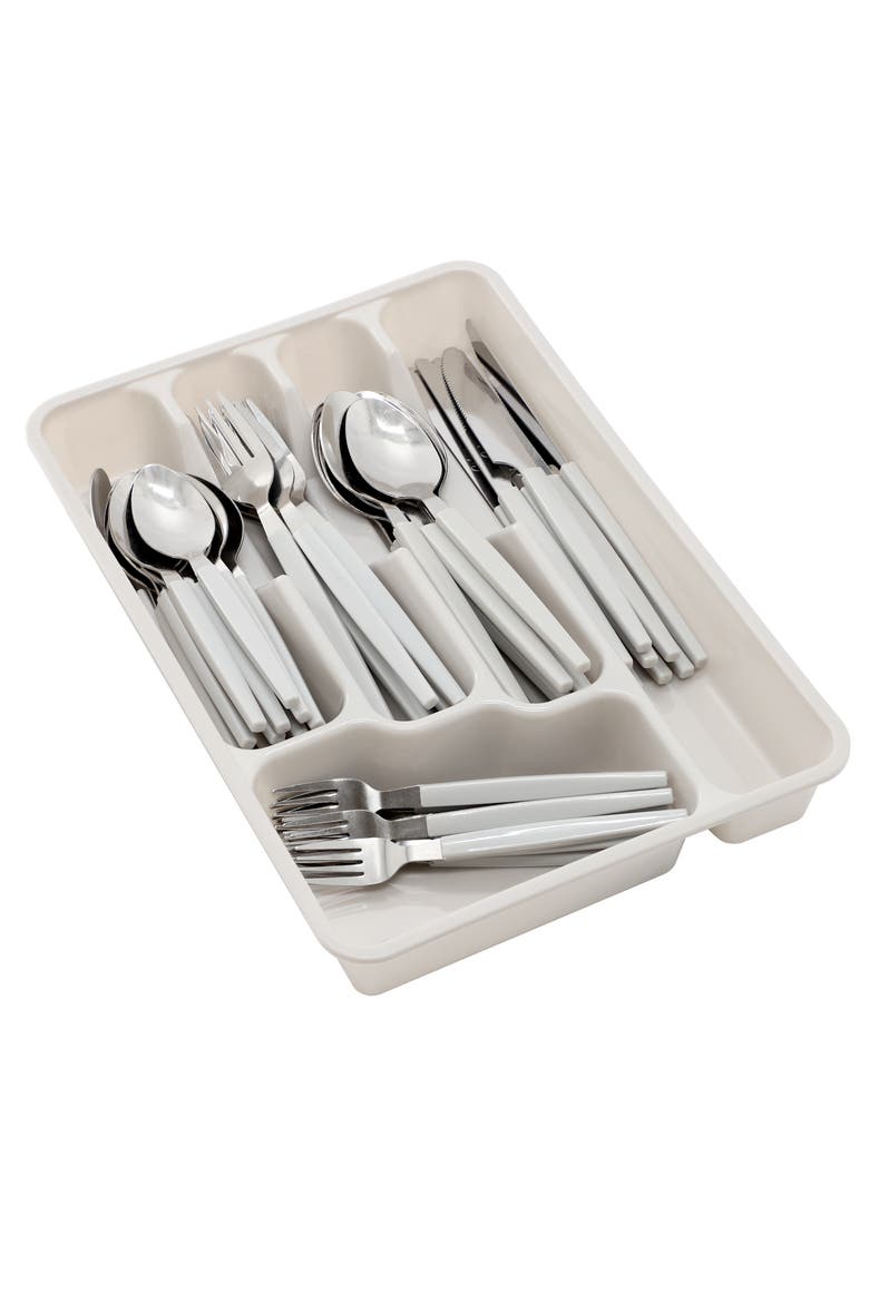 Edzelle 48 Piece Stainless Steel Flatware Set, Main, color, White