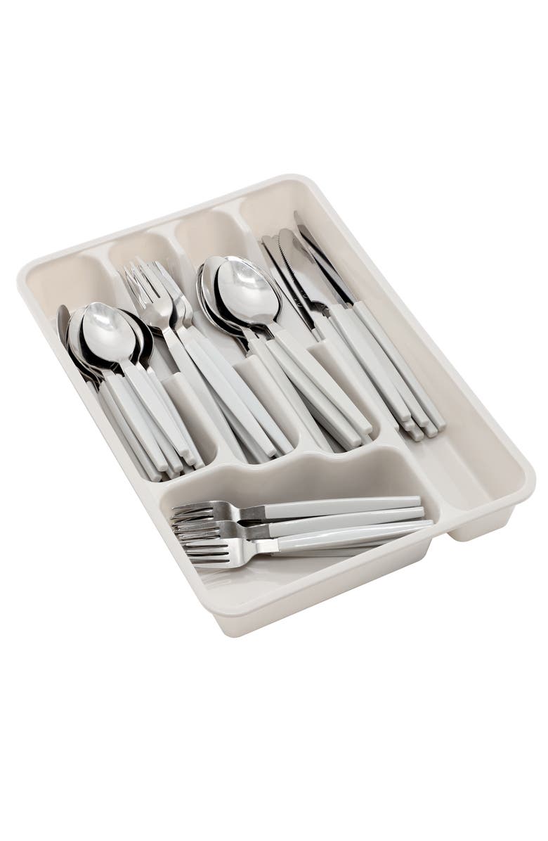 Gibson Home Edzelle 48 Piece Stainless Steel Flatware Set with Plastic Tray, Main, color, White