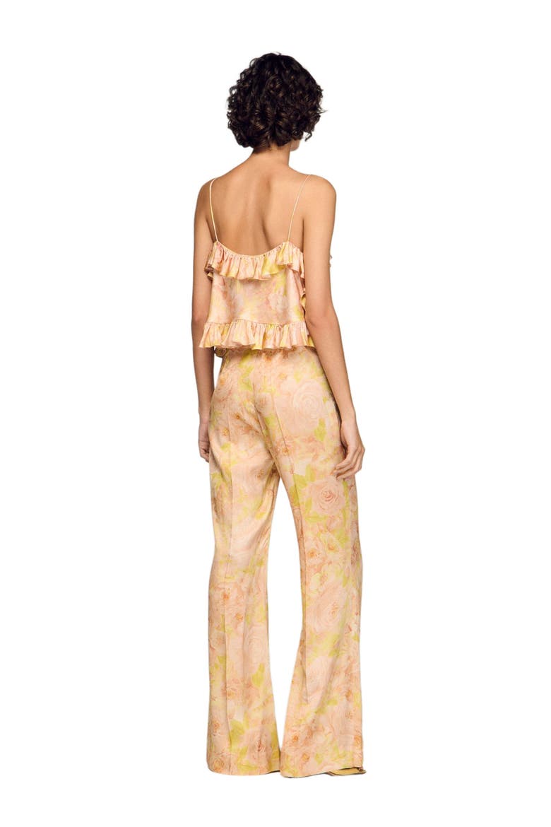 Floral-print floaty trousers, Alternate, color, Pink / green