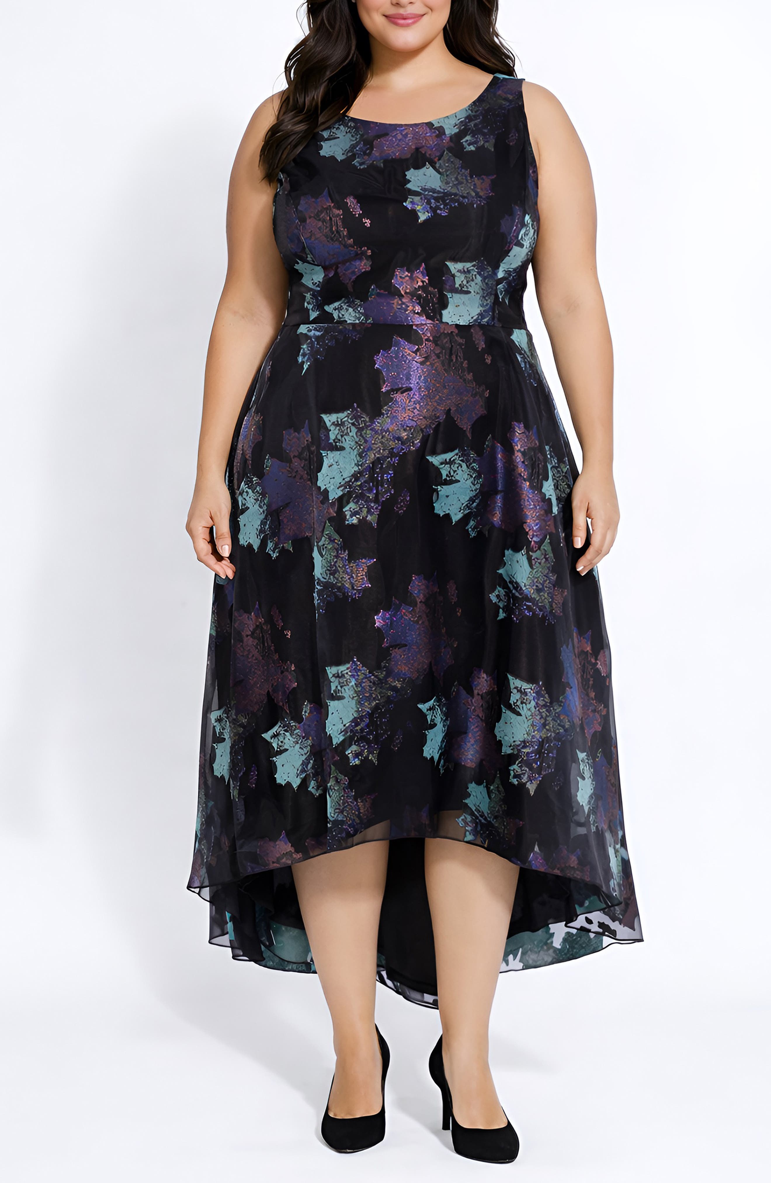Sleeveless High Low Brocade Dress