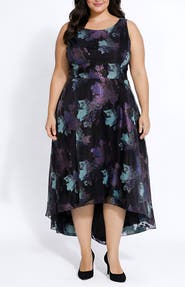Oleg Cassini Sleeveless High Low Brocade Dress