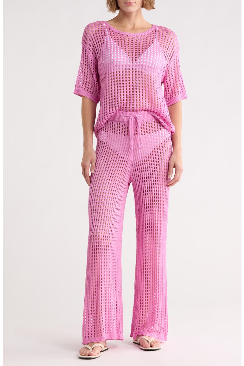 Open Knit Cover-Up Top & Pants Set, Main, color, PINK CROCUS