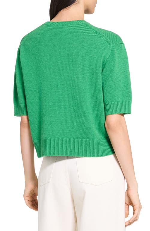 Theory Cashmere Cropped Short Sleeve Sweater In Green