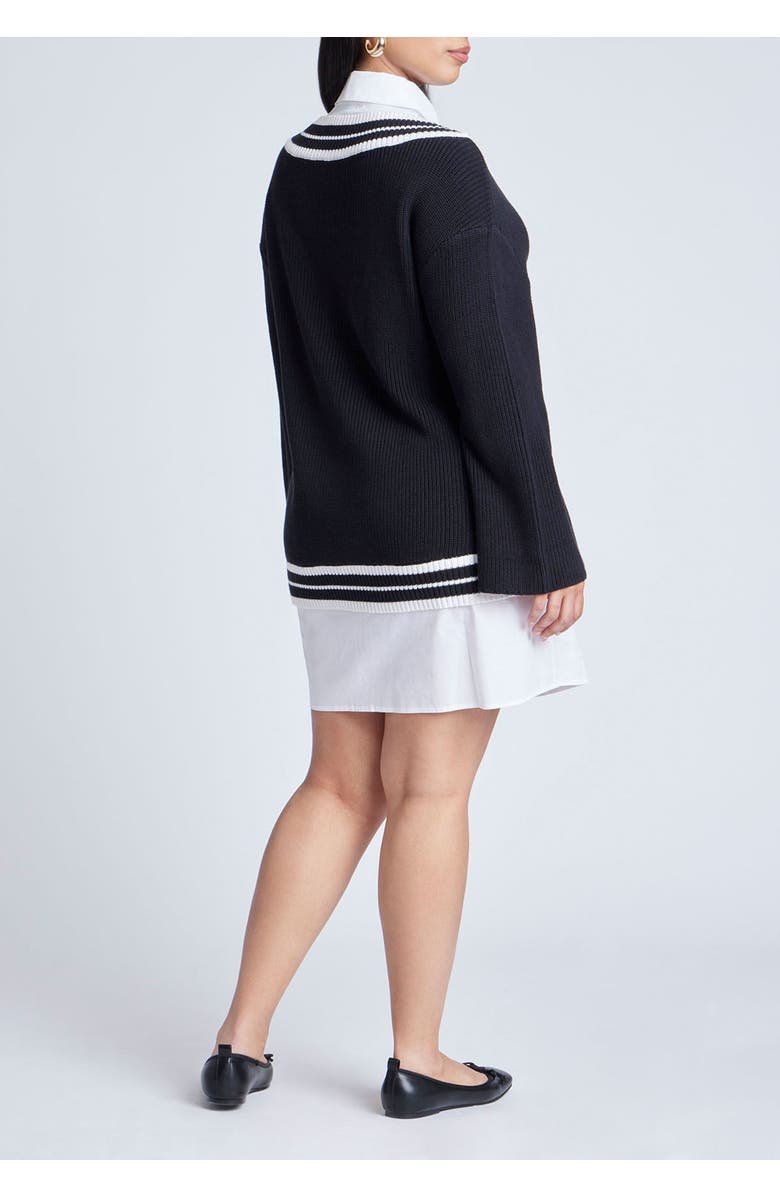 ELOQUII Striped Sweater Twofer Mini Shirt Dress, Alternate, color, Black White