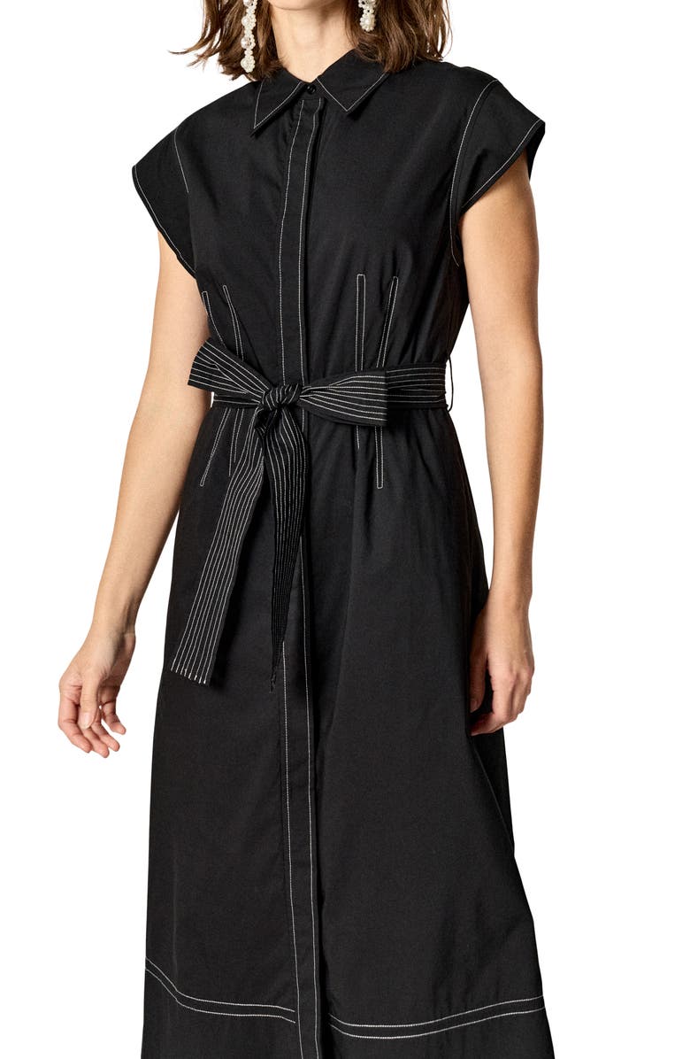 English Factory Contrast Stitch Stretch Cotton Blend Shirtdress, Alternate, color, Black