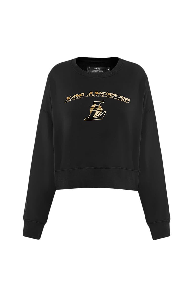 PRO STANDARD Women's Pro Standard  Black Los Angeles Lakers Glam Cropped Pullover Sweatshirt, Alternate, color, 