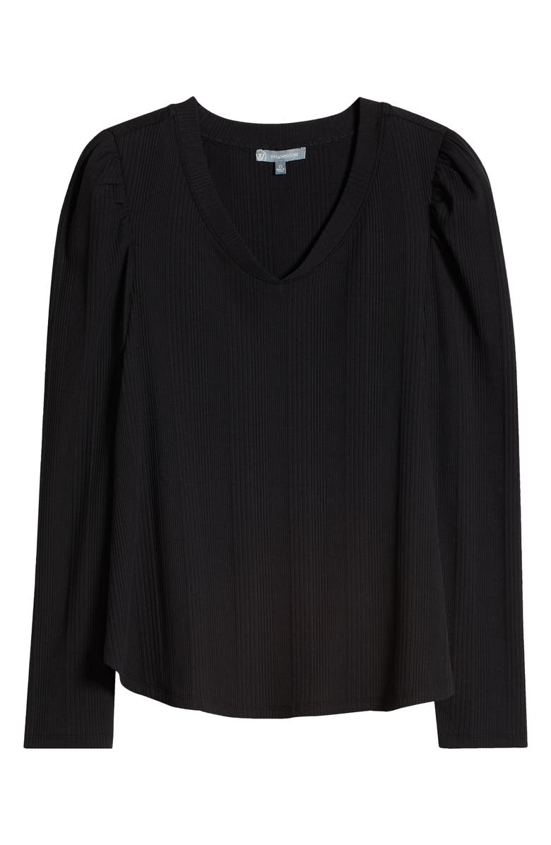 Wit & Wisdom Puff Shoulder Rib Top, Alternate, color, Black