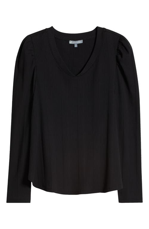 Wit & Wisdom Puff Shoulder Rib Top In Black