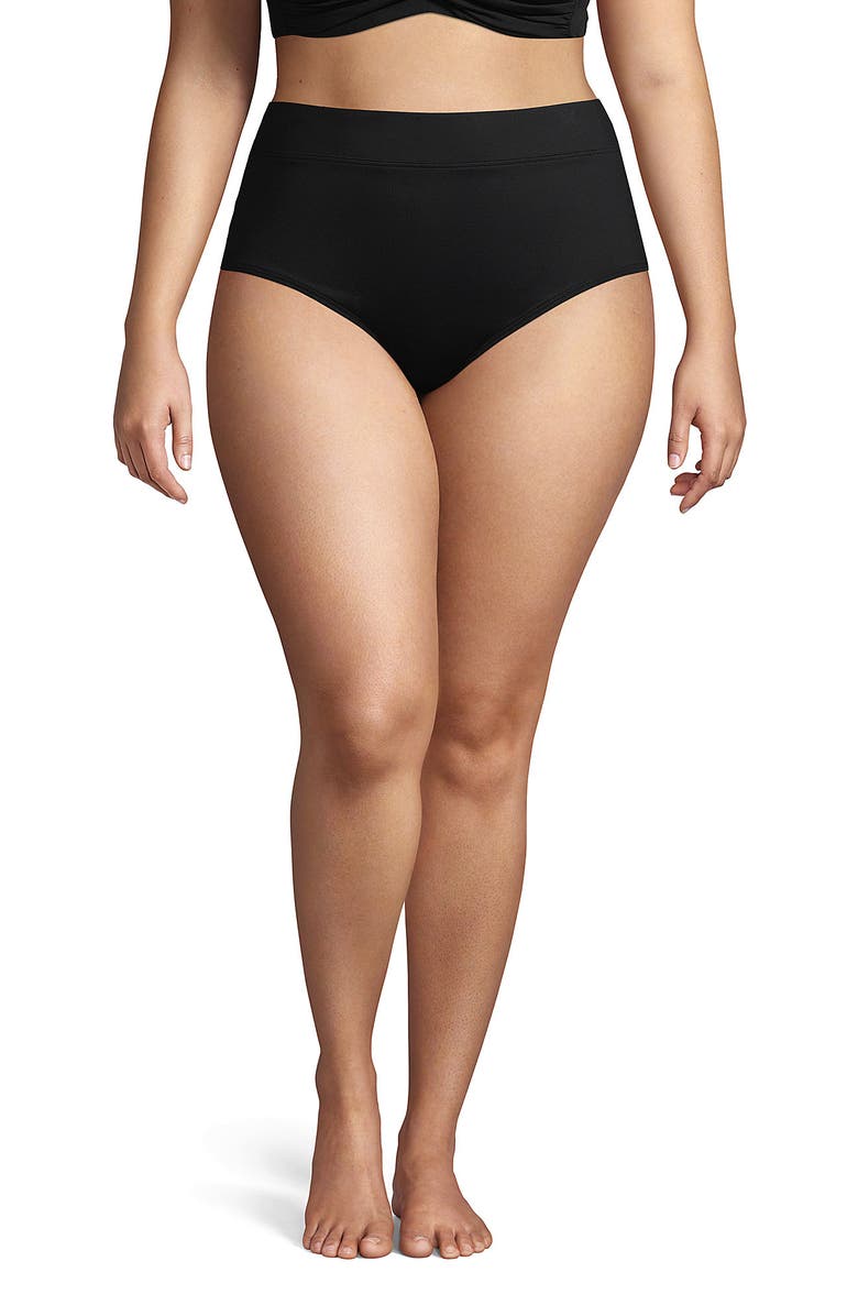 Lands' End Plus Size Tummy Control High Waisted Bikini Swim Bottoms, Main, color, Black
