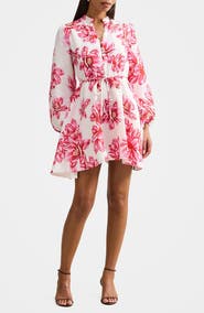 Ever New Annalise Tie Waist Long Sleeve Linen Blend Minidress