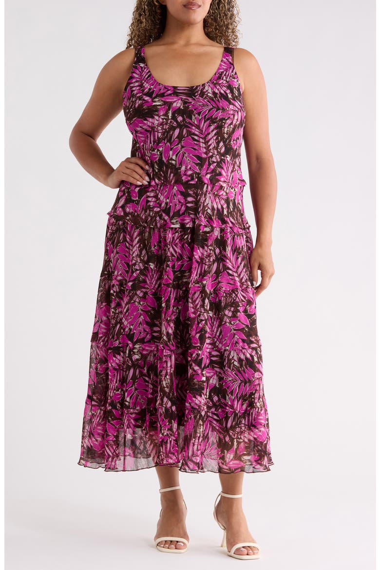 Print Sleeveless Tiered Maxi Dress, Main, color, BRIGHT ORCHID MULTI
