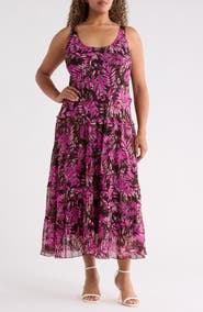 Jones New York Print Sleeveless Tiered Maxi Dress