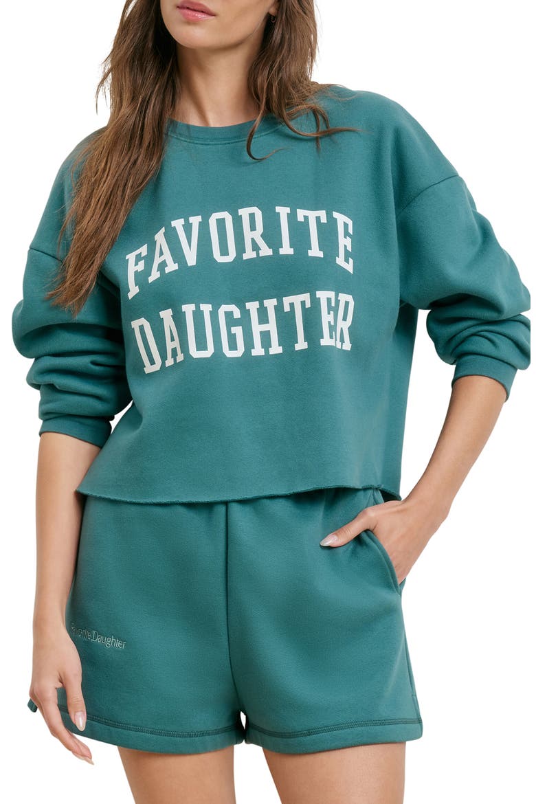 Cropped Collegiate Sweatshirt, Main, color, EMERALD/ OFF WHITE