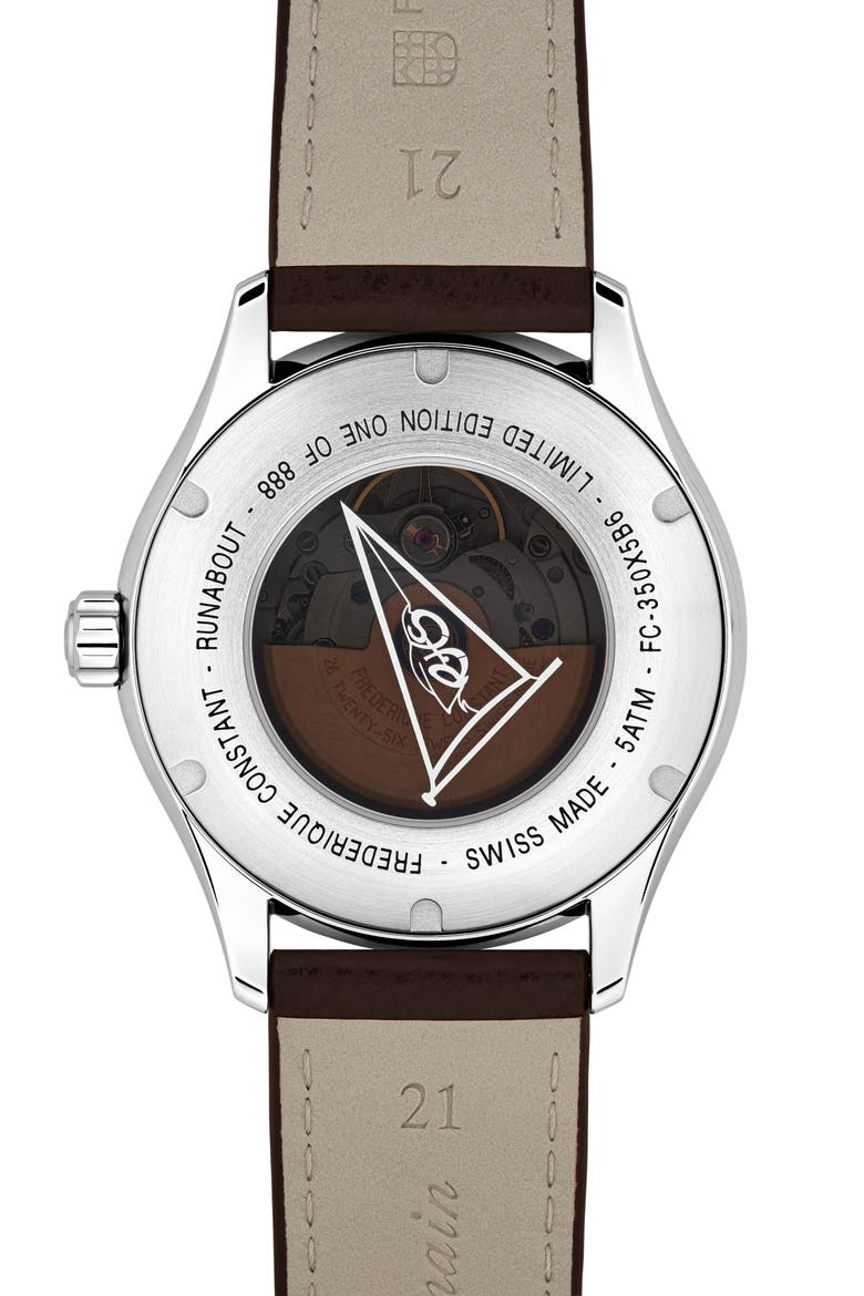Runabout GMT Automatic Leather Strap Watch, 42mm, Alternate, color, SILVER-TONE