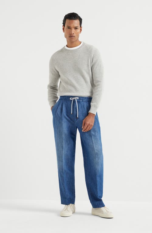 Brunello Cucinelli Trousers With Drawstring In Medium Denim
