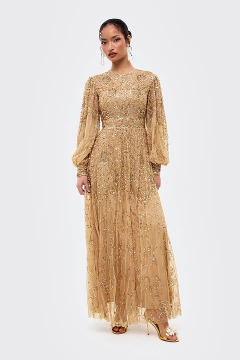 Modest Embellished Sequins A Line Maxi Dress