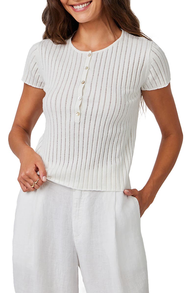 Bella Dahl Pointelle Cap Sleeve Cotton & Cashmere Henley Top, Main, color, White