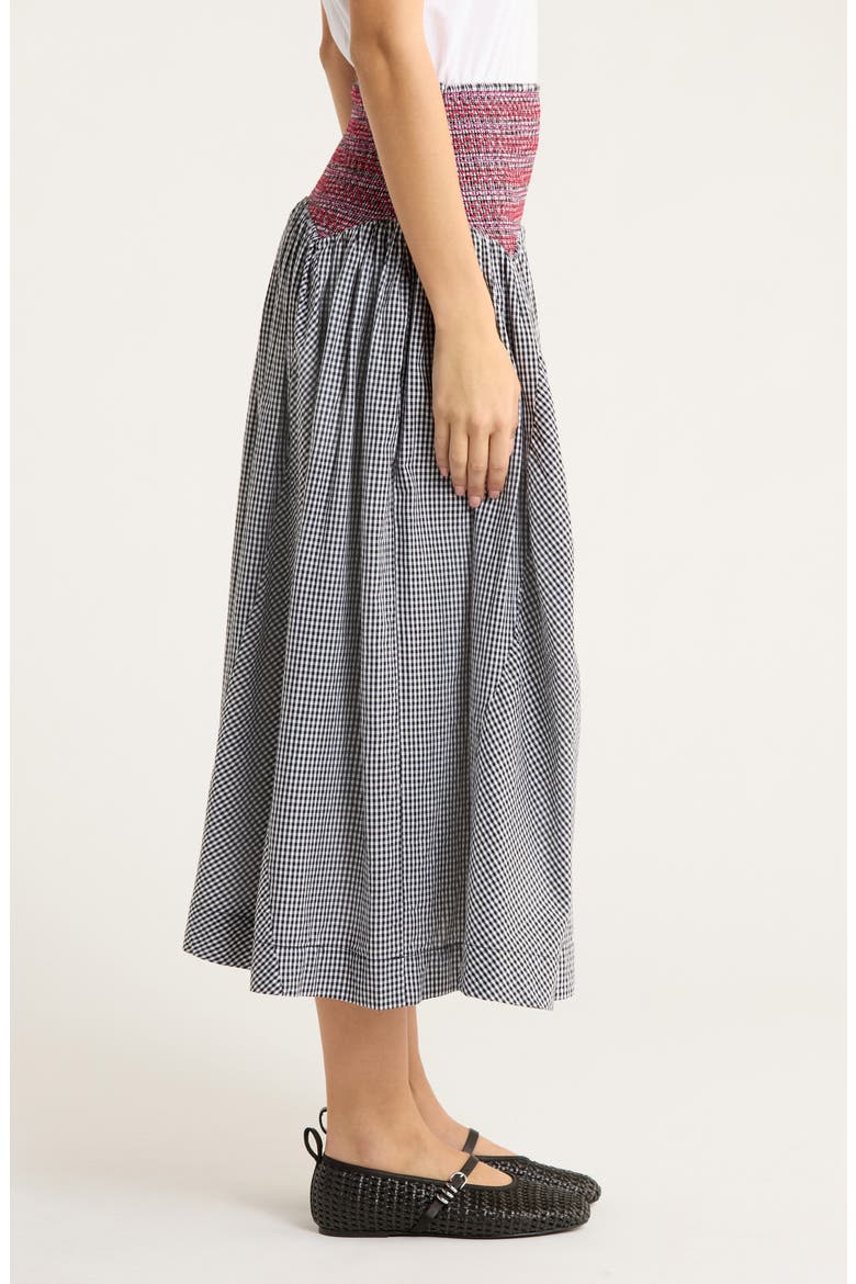 Layla Godet Organic Cotton Midi Skirt, Alternate, color, BLACK