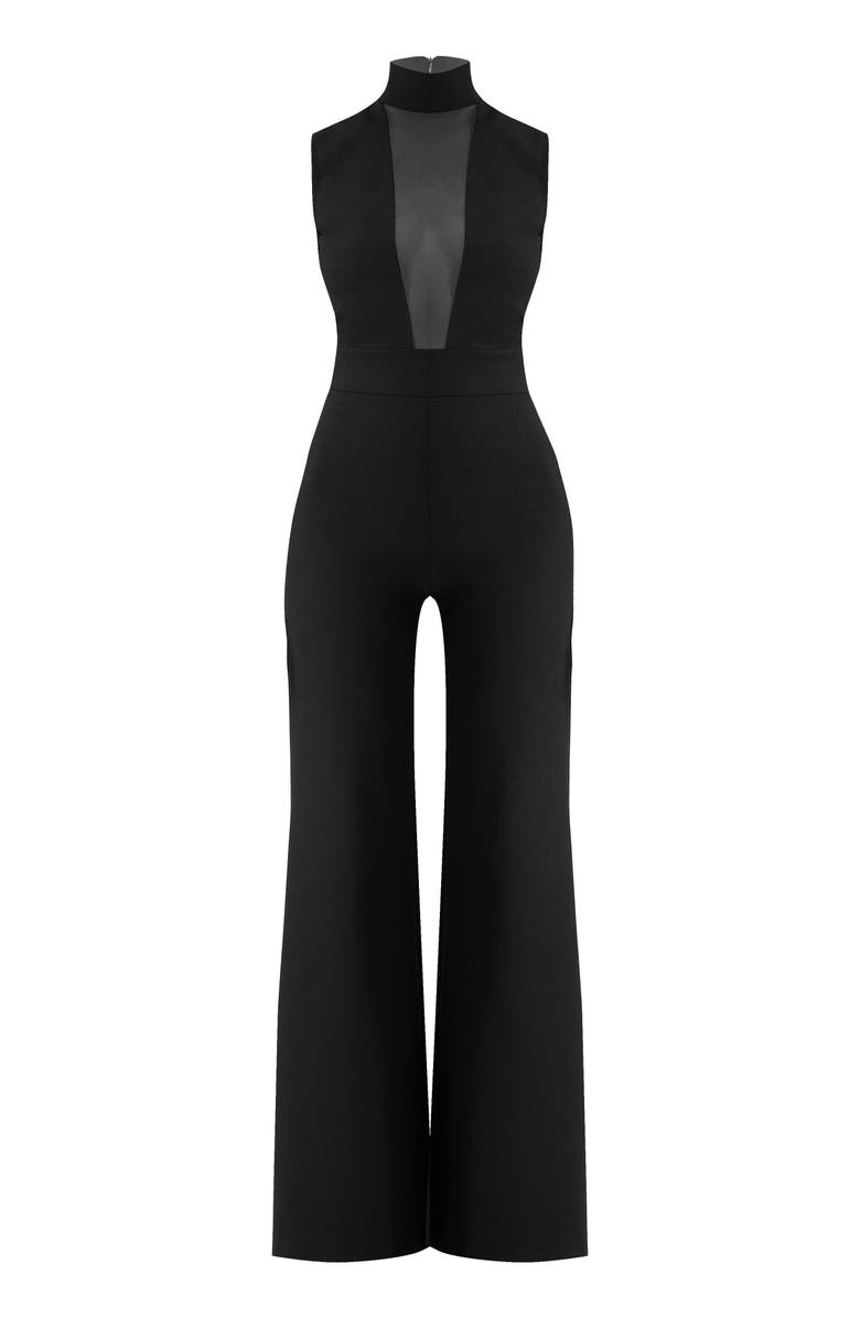 IVONNE High-Neck Jumpsuit with See-Though Neckline, Alternate, color, Black