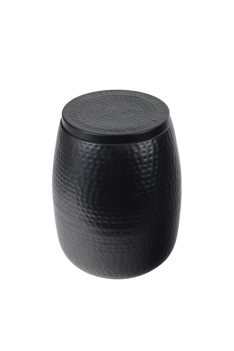 Merida Modern Rustic Hammered Metal Drum Storage Side Table with Lid, Alternate, color, Matte Black