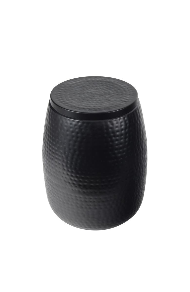 HAPPIMESS Merida Modern Rustic Hammered Metal Drum Storage Side Table with Lid, Alternate, color, Matte Black