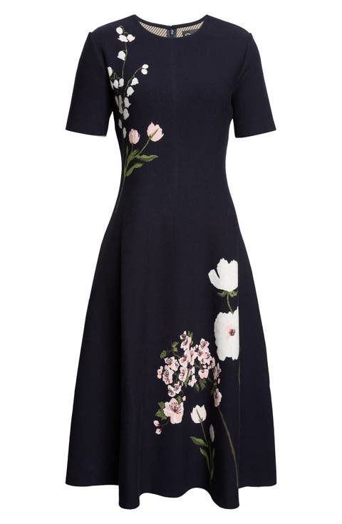 Mixed Botanical Jacquard Sweater Dress