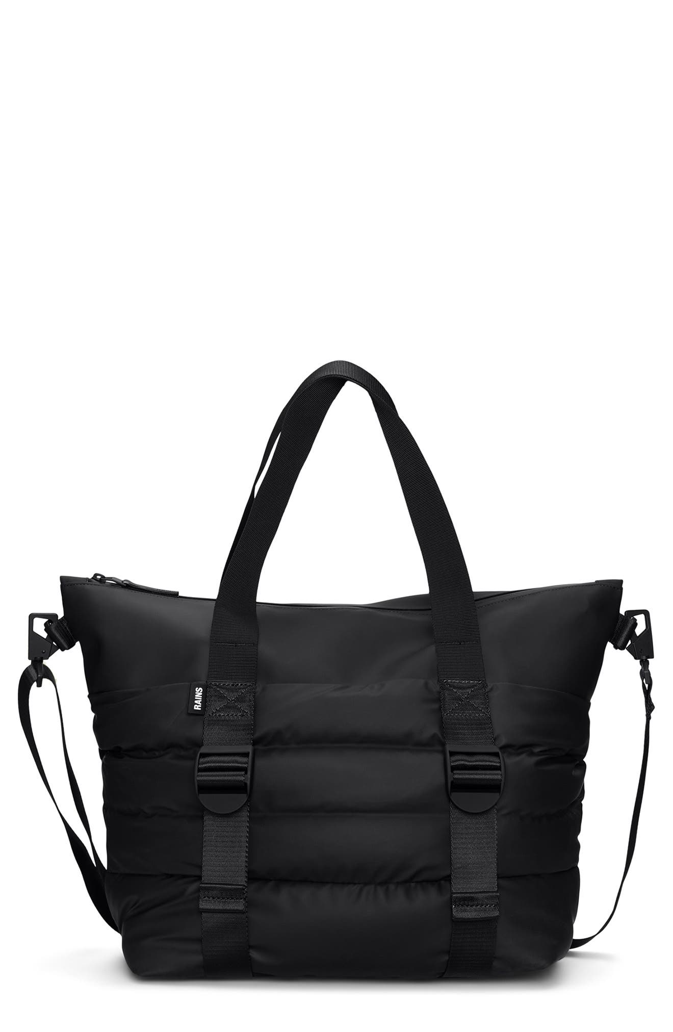 Rains Mini Puffer Mix Tote Bag, Main, color, Black