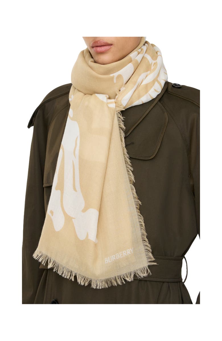 Burberry Wide EKD Wool Scarf, Alternate, color, Sand