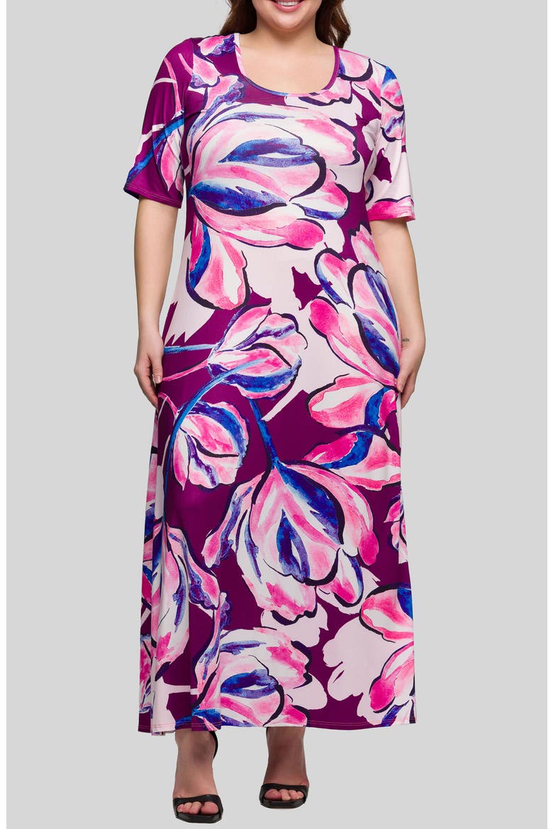 Floral A-Line Maxi Dress, Main, color, PINK MULTI