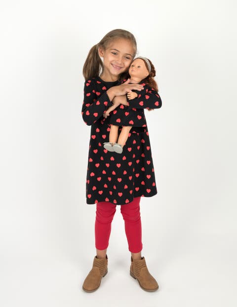 Girls Cotton Dress with Matching Doll Dress, Printed Design