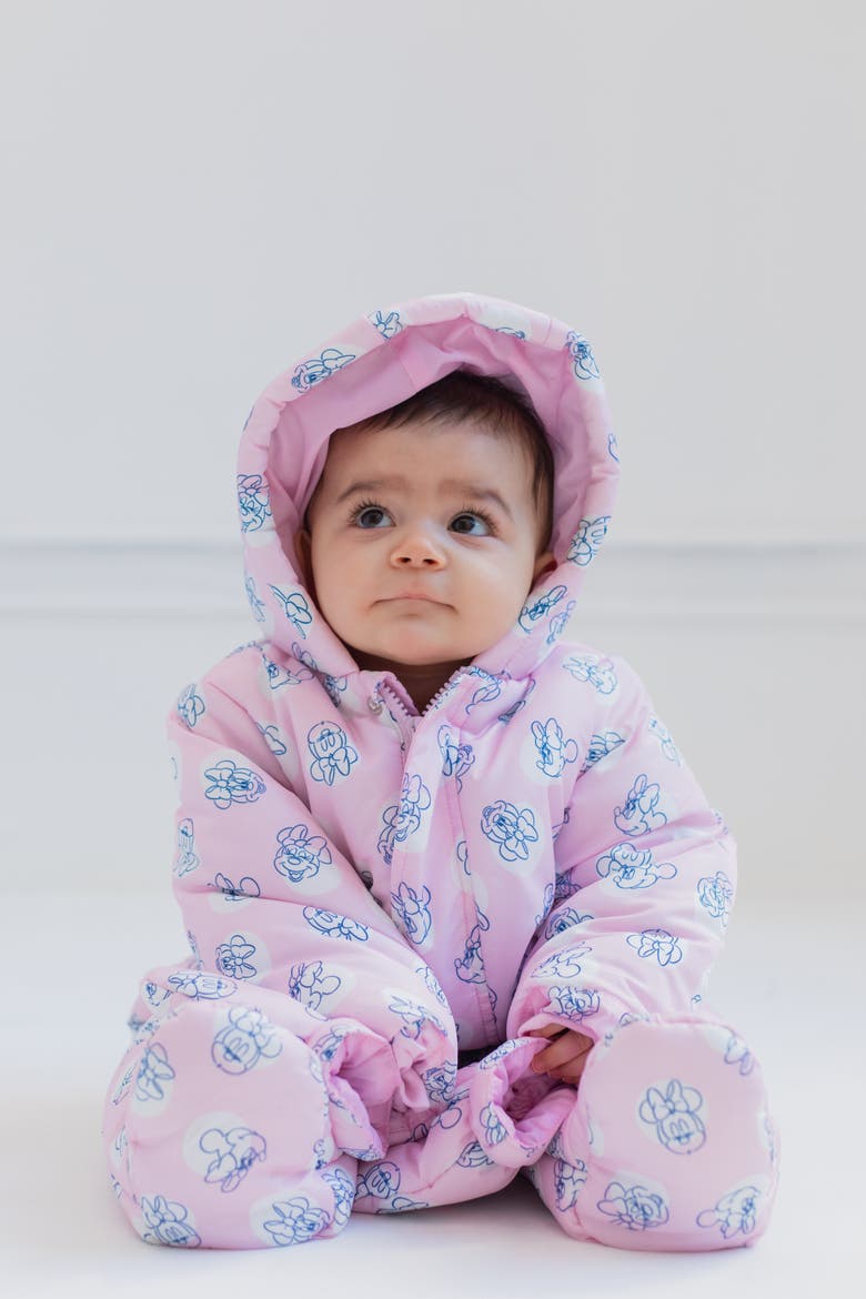 Minnie Mouse Hooded Footed One Piece Pram, Alternate, color, Minnie Mouse Pink