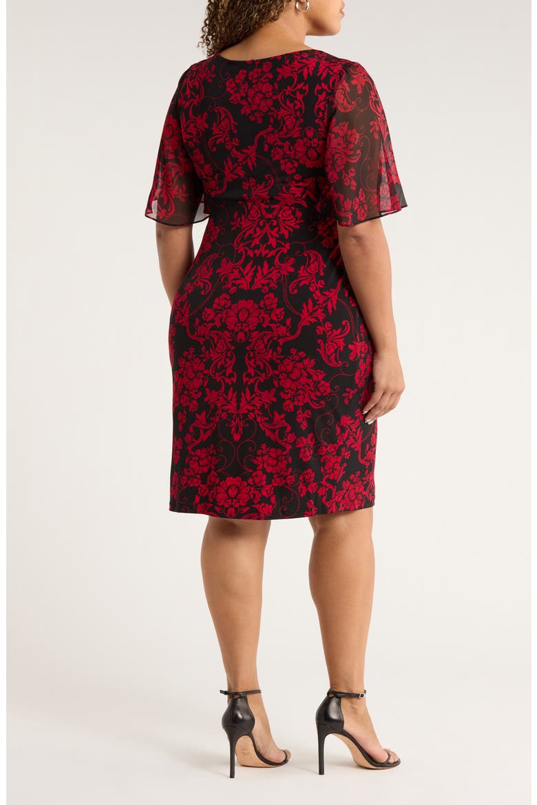 Flutter Sleeve Cocktail Dress, Alternate, color, RED