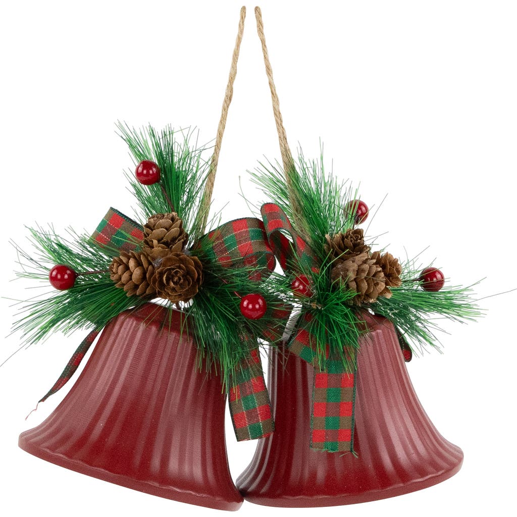 Northlight Bells With Pine Sprigs And Bow Christmas Ornaments- 7" In Red
