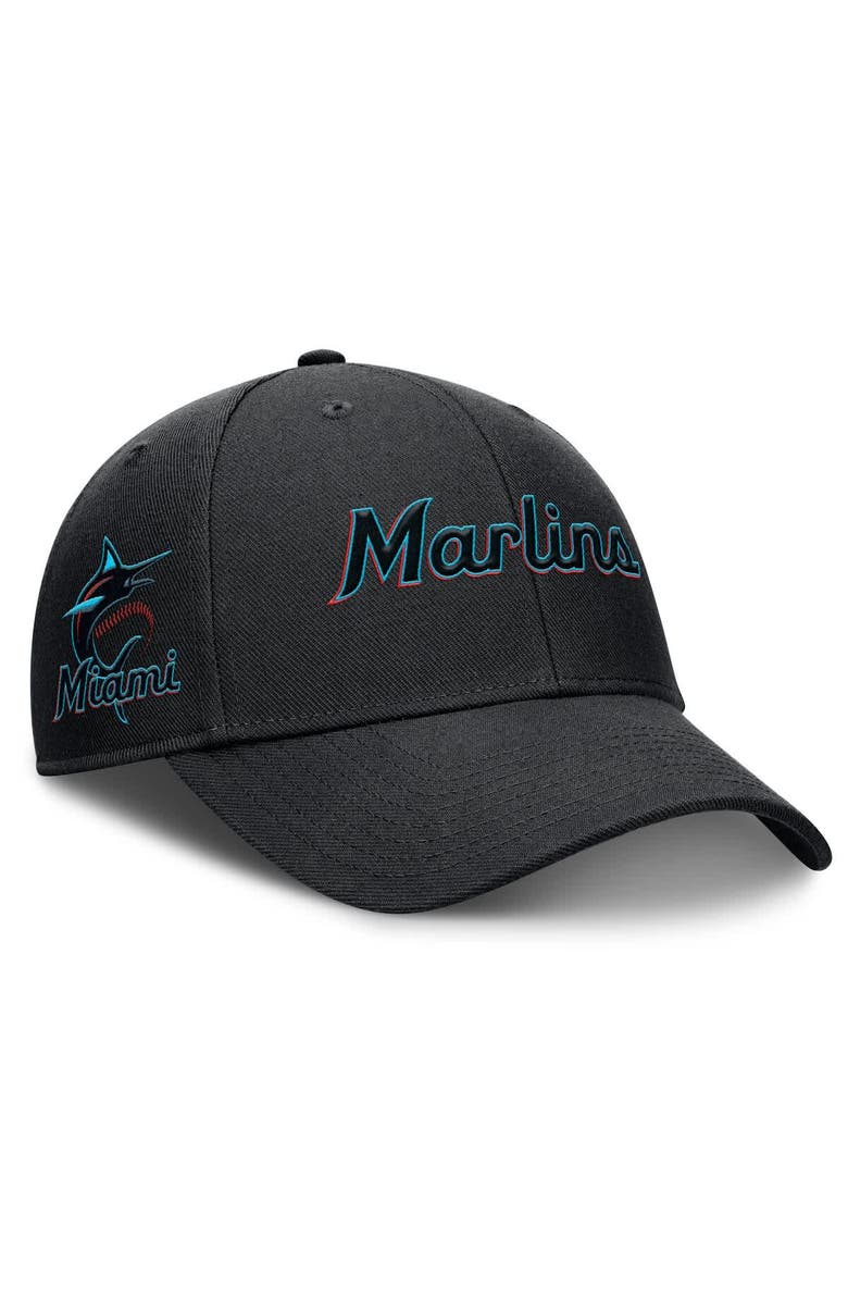 Nike Men's Nike Black Miami Marlins Rise Gaberdine Adjustable Hat, Main, color, Black