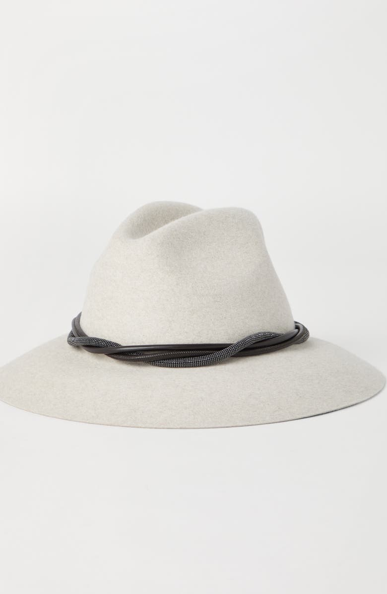 Brunello Cucinelli Felt fedora with monili, Alternate, color, Light Grey