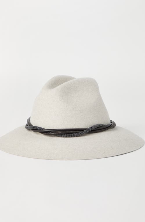 Brunello Cucinelli Felt Fedora With Leather And Monili Band In White
