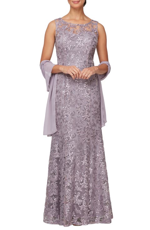 Sequin Sleeveless Gown with Shawl (Regular & Petite)
